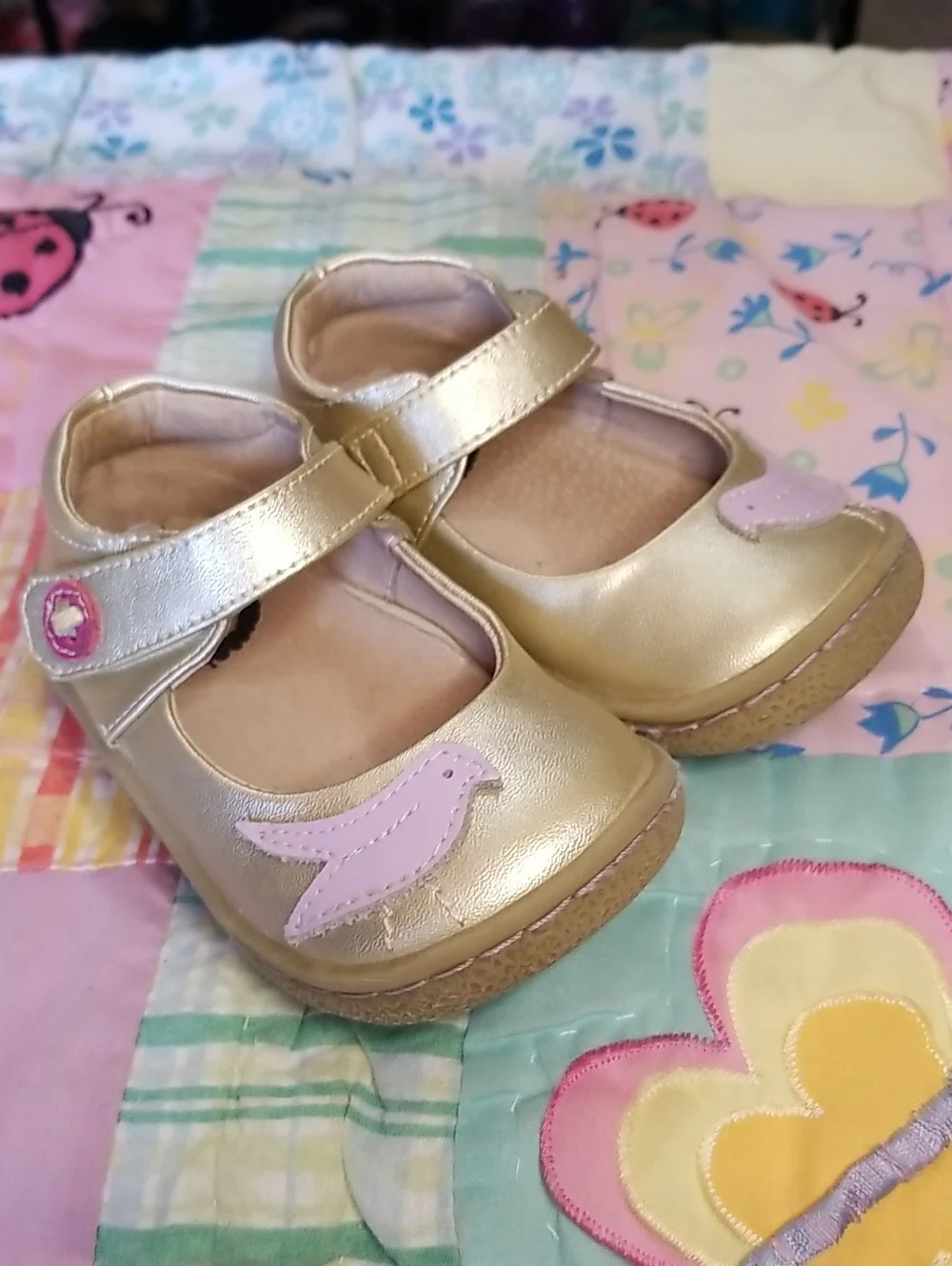Livie & Luca Metallic Leather Mary Janes with Lavender Birds Size 5 Pio Pio